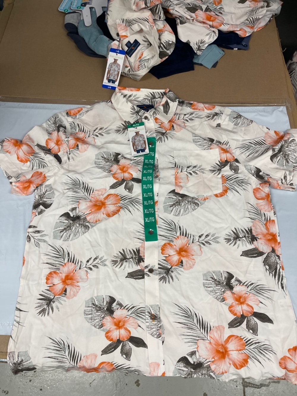 Margaritaville White Floral Hawaiian Button-Down Shirt with Orange Flowers